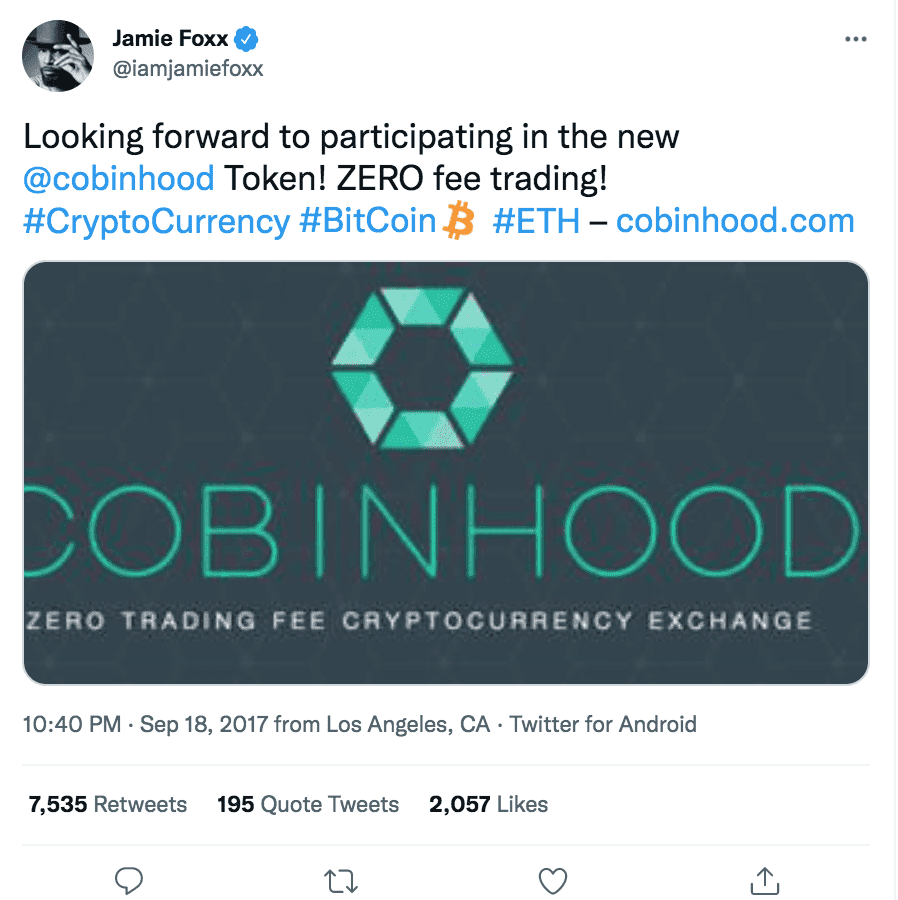 jamie foxx touts cobinhood