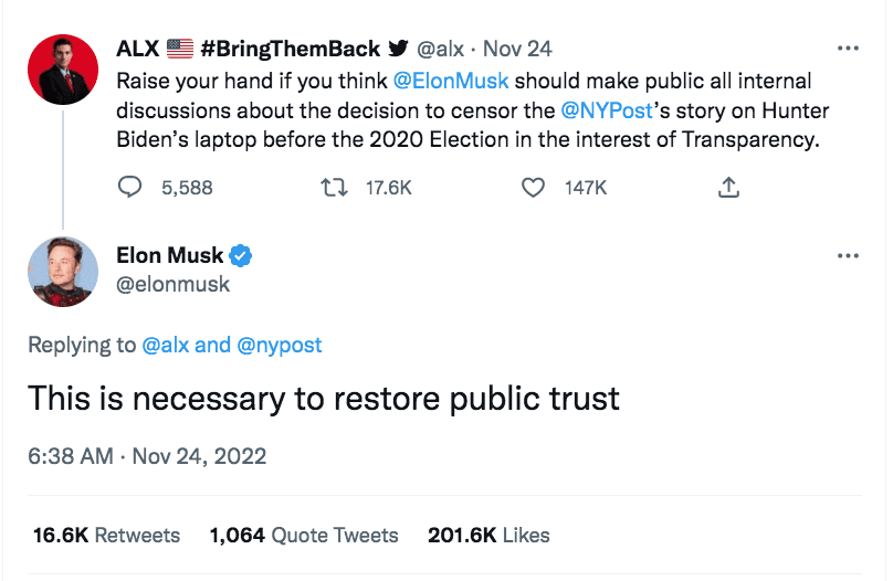 Musk on Hunter Biden Tweet