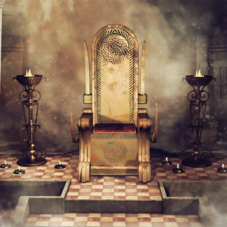 Fantasy Celtic throne with burners and candles