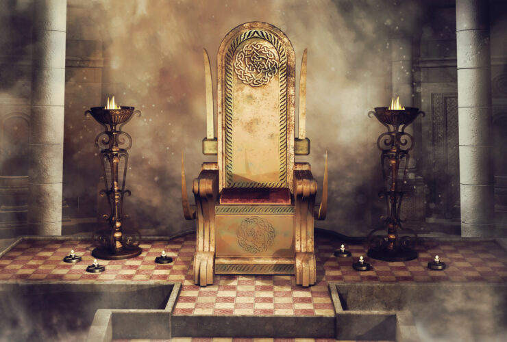 Fantasy Celtic throne with burners and candles