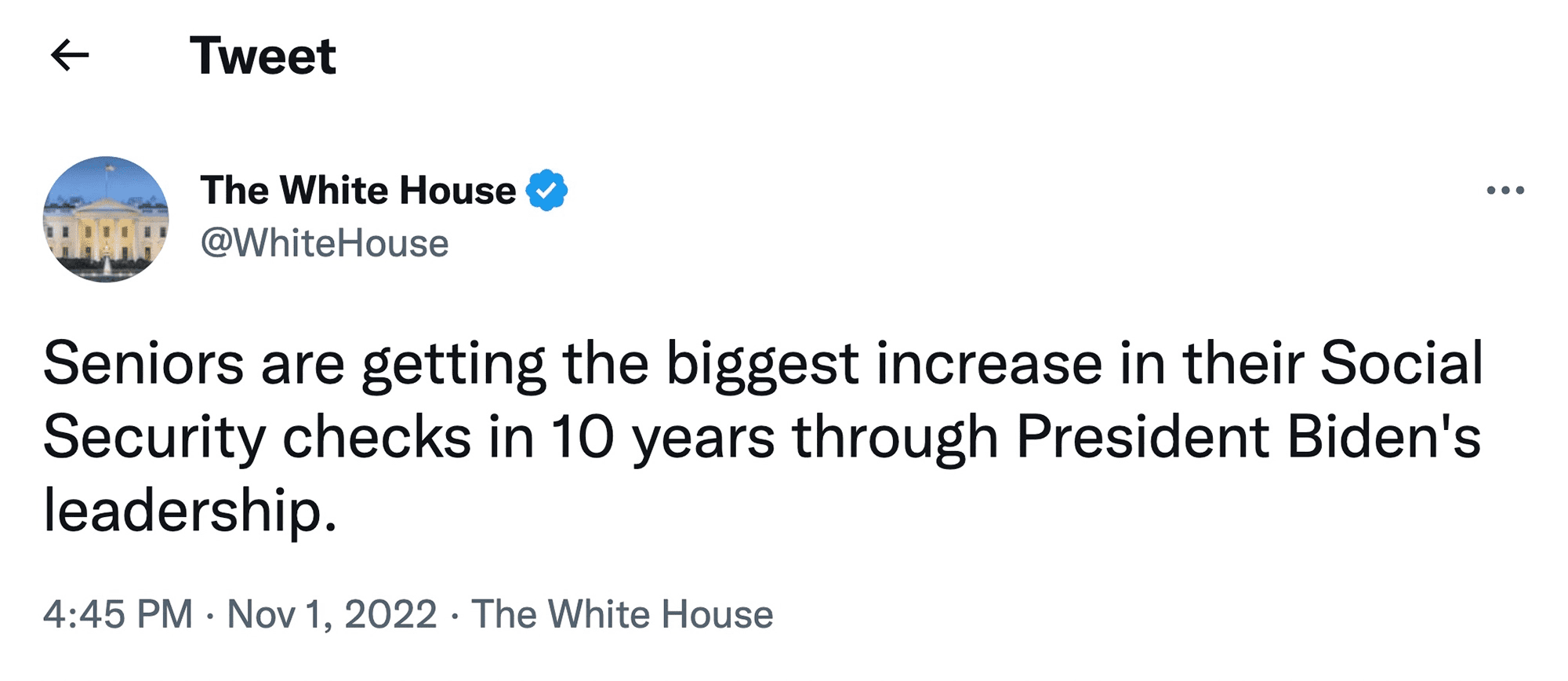 WH Tweet on Social Security