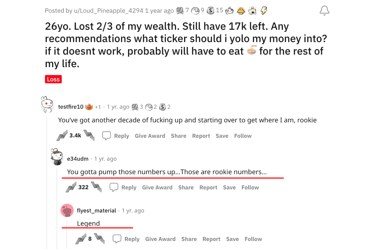 Reddit Comment on stock loses