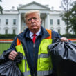 Trump takes out the trash in front of the whitehouse