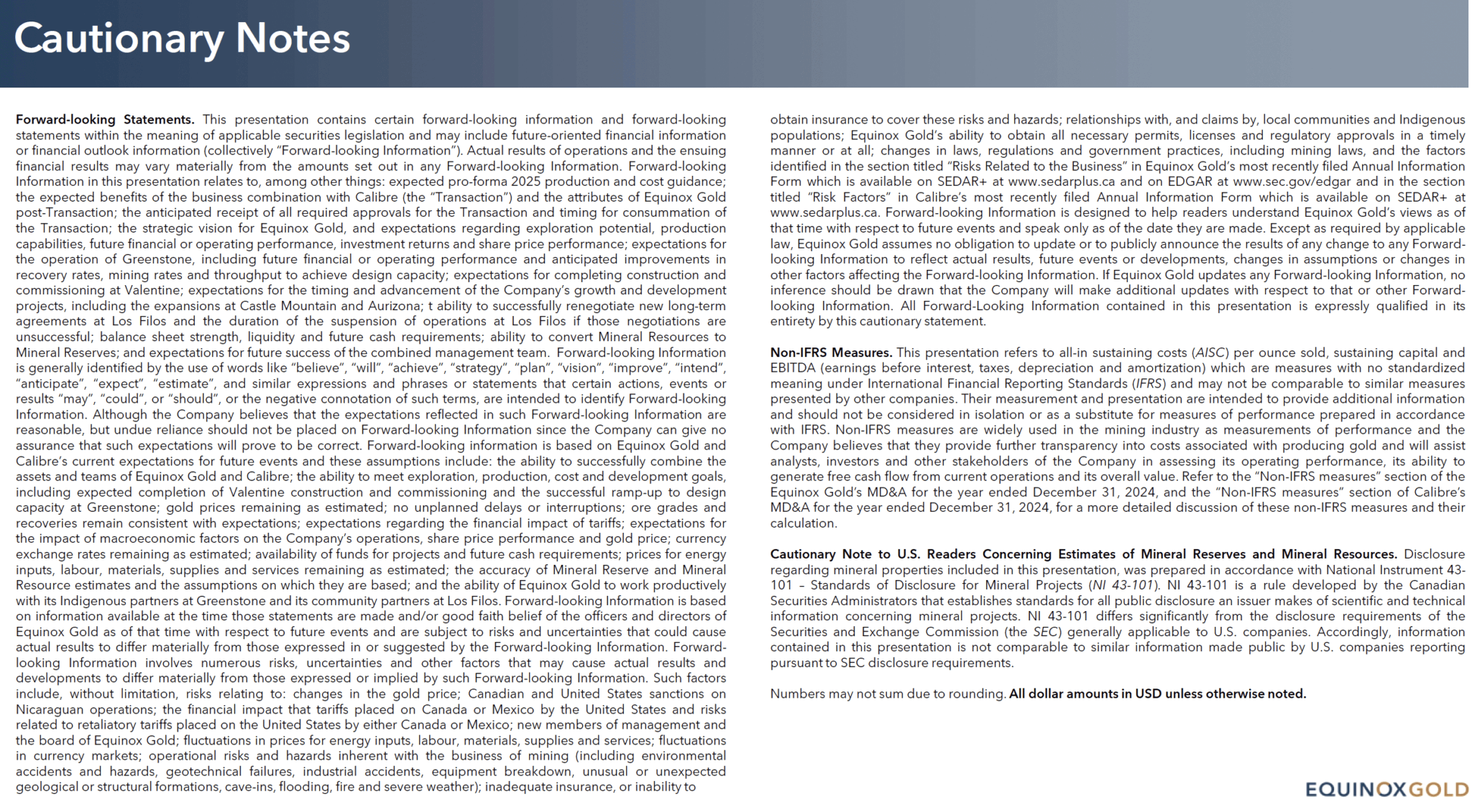 Equinox Cautionary Notes
